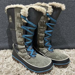 Sorel Womens TIVOLI HIGH II Waterproof Winter Boots‎ Size 7 Grey Teal